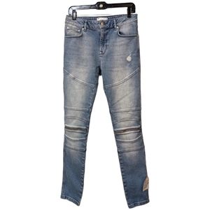 ASOS DESIGN skinny jeans in mid wash with knee zip moto detail Sz‎ 30 x 32